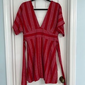 EUC Moon River Red Stripe Tie Waist Dress Short Sleeve size L